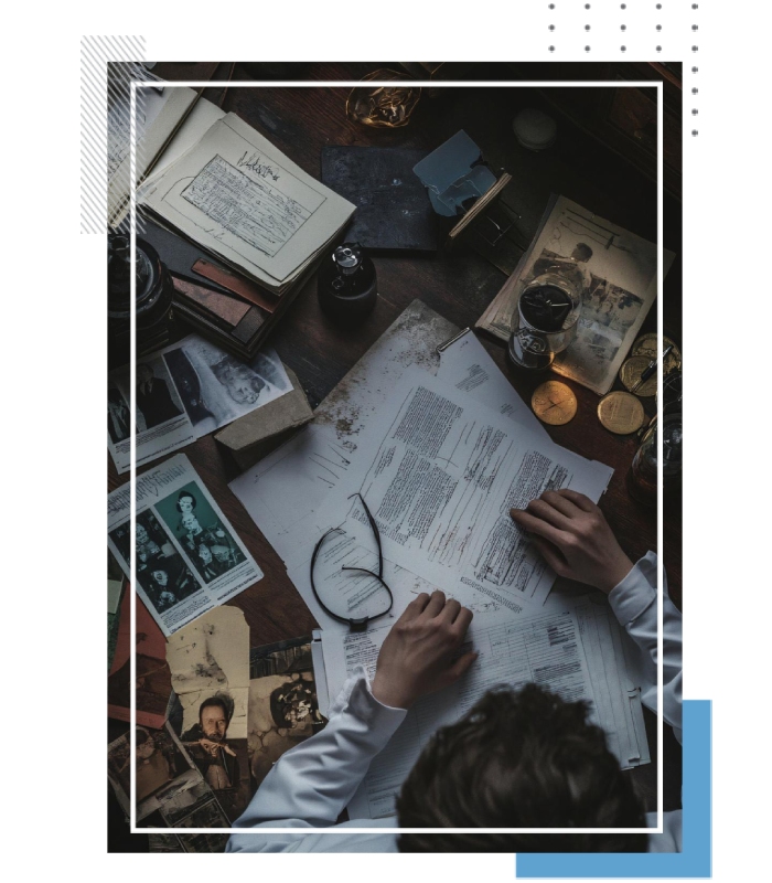 Détective privé examine un dossier d’enquête